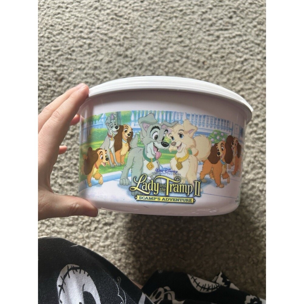 Lady and the Tramp II Vintage Popcorn Bowl with Lid Year 2000 Disney Kellogg